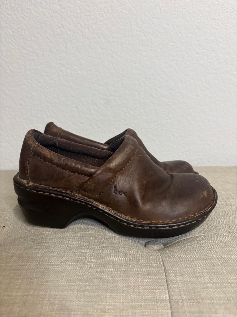b.o.c. Chocolate Brown Leather Slip-On Clog Mules